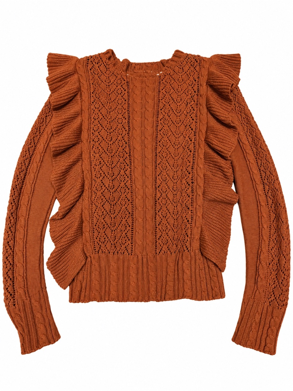 Chelsea & Violet Rust Ruffle Cable Knit Sweater - Picture 3 of 4